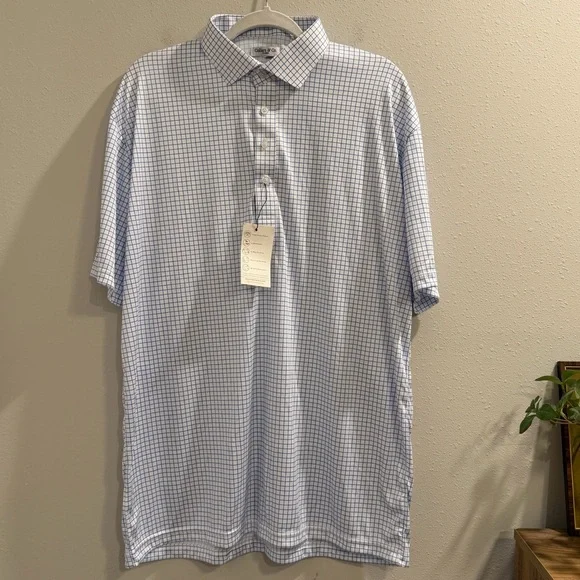 Collars and Co NWT Size XL Thin Blue Check Dress Collar Polo Performance Stretch - Picture 1 of 6